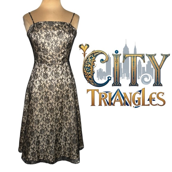 Vintage 90’s City Triangles black lace A line tea length dress size XS 0-2